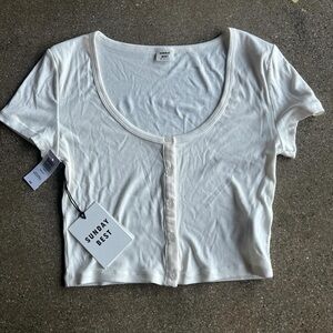 Sunday Best Cream Button-Up Crop Top